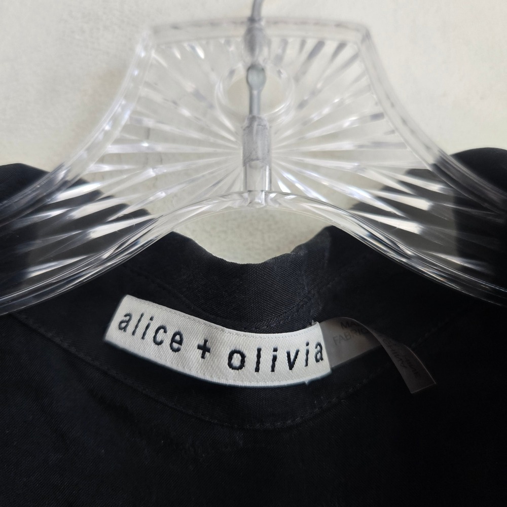 Alice + Olivia Small Tie Front Blouse Women Black Excellent Cupro Long Sleeve - Picture 3 of 9